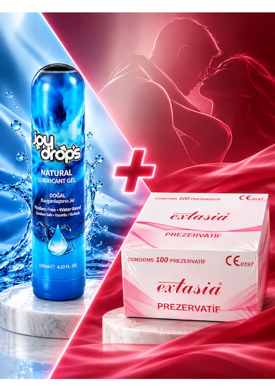 Extasia 100'lü Prezervatif + Joy Drops Natural Kayganlaştırıcı Jel 125 Ml