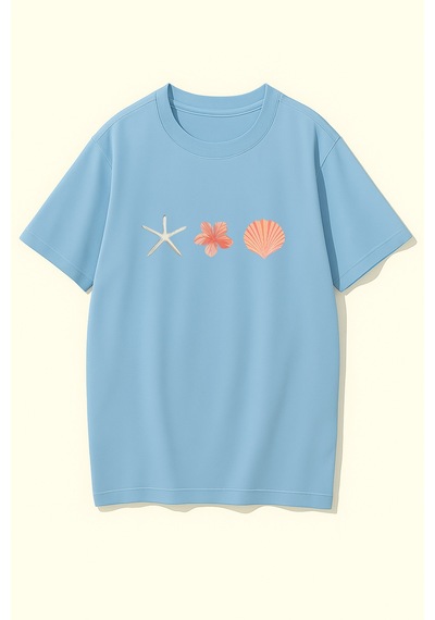 Uyguntarz Unisex İstiridye Kabuk Tasarım Basklı Tshirt Bebe Mavisi