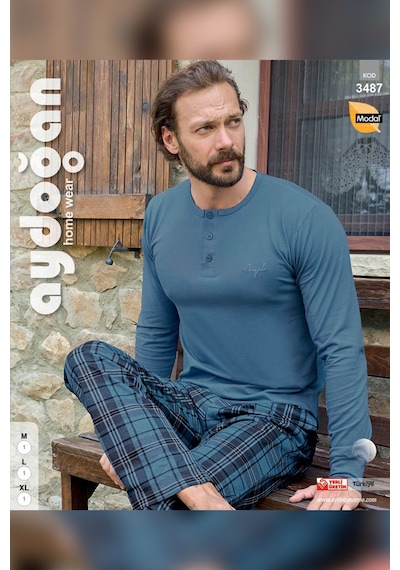 Aydoğan Erkek Civan Patlı Modal Mavi Pijama Takım 3487