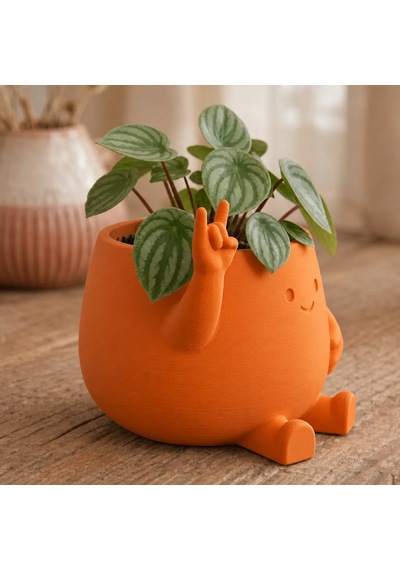 3d Baskı Smiley Face Planter - Gülümseyen Karakterli Saksı-turuncu Çok Renkli