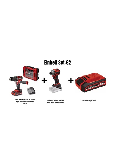 Einhell Set-62 Einhell Tp-cd 18/70 Li-i Bl Drabeli Akülü Matkap+einhell Tp-cı 18/250-c Li Bl Akülü Darbeli Vidalama+3ah Batarya Ve Şarj Cihazı