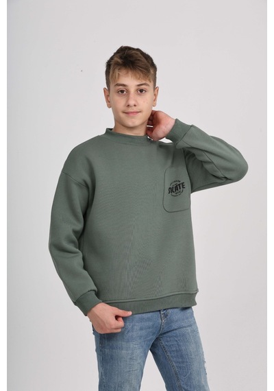 Toontoy Kids Toontoy Erkek Çocuk Cep Skate Baskılı Sweatshirt Koyu Yeşil