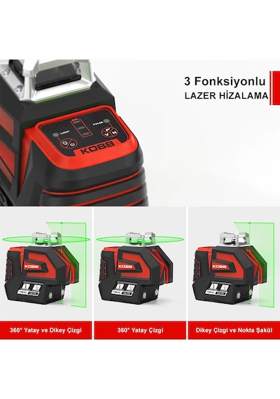Kobb Kbl32g Profesyonel Li-ion Yatay 360 Ve Dikey Otomatik Hizalamalı Yeşil Nokta Şakül Ve Yeşil Çapraz Çizgi Lazer