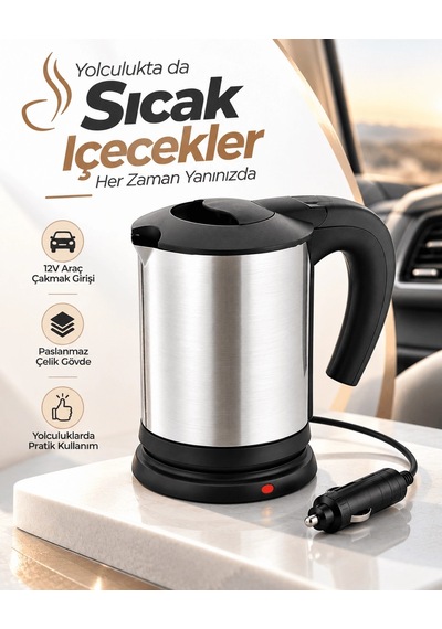 Lb Yolculuk Ve Seyahat İçin 12v Araç Uyumlu Paslanmaz Çelik Elektrikli Su Isıtıcı Kettle