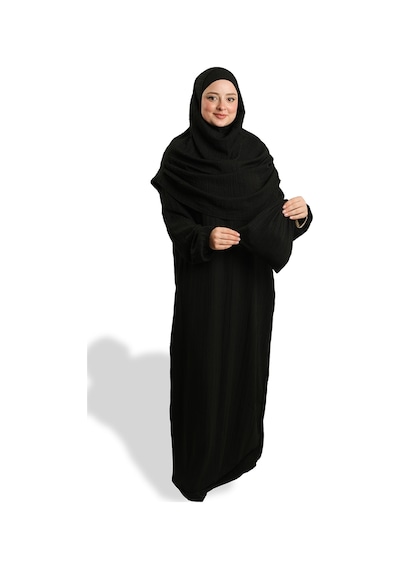 Hürrem Bone 2 Parça Namaz Elbisesi Dokuma Kendinden Desenli 2502 01 Siyah