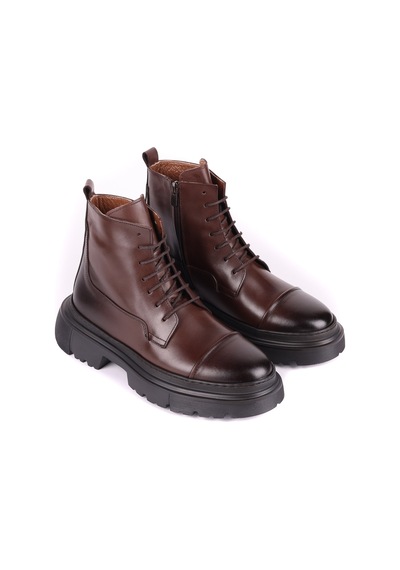 Shoetyle - Hakiki Deri Kahverengi Fermuarlı Erkek Postal Bot - 250-13-206-1658