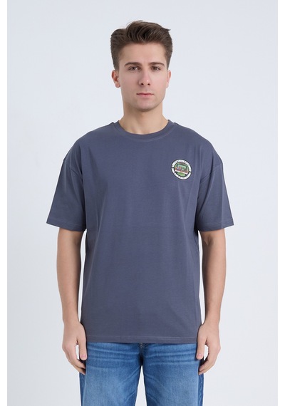 Velvoria Unisex Oversize Home Is Where Baskılı Antrasit Renk T-shirt