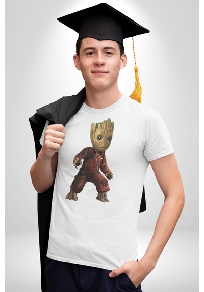 Bebek Groot Guardians Galaxy Unisex Unisex Beyaz Organik Baskılı T-shirt Penye Yüksek Kalite Beyaz