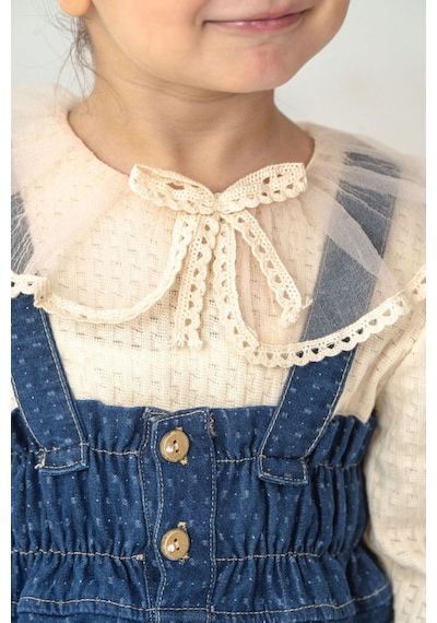 Cantoy Vintage Stil Dantel Detaylı Kız Çocuk Jile Seti 3'lü Kombin Bej