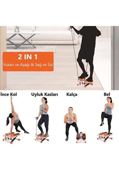 Direnç Lastikli Mini Stepper Egzersiz Aleti Dijital Ekranlı Sessiz Hidrolik Step Aleti Çok Renkli