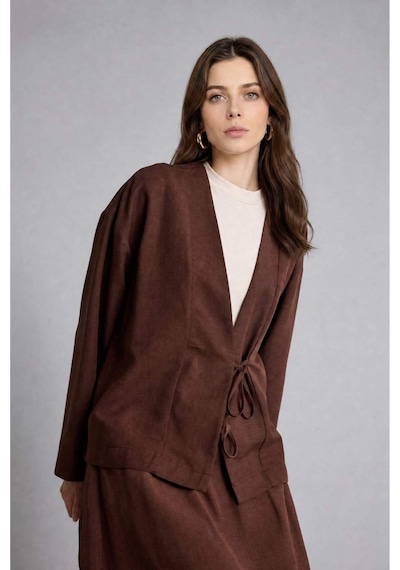 Defacto Regular Fıt Keten Karışımlı Kahverengi Kimono I1780ax26hsbn330 Kahve-bn330