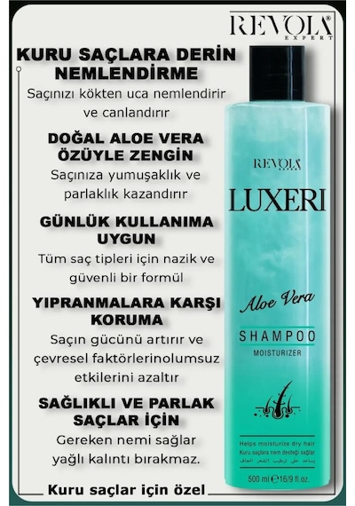 Revola Luxeri Şampuan Kuru Saçlar İçin Nem Desteği 500 Ml Aloe Vera Kuru - Yıpranmış