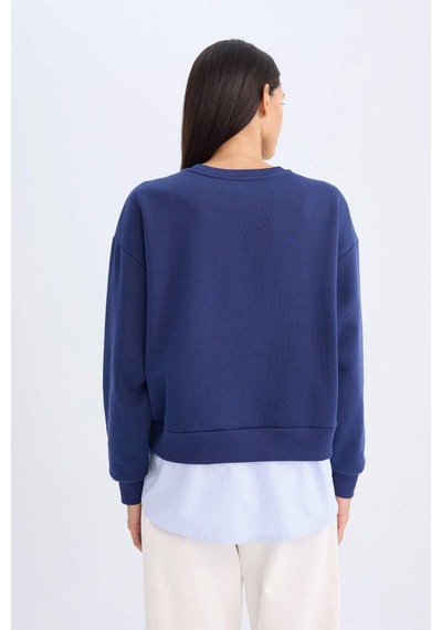 DeFacto Bisiklet Yaka Baskılı Etek Ucu Detaylı Kalın Sweatshirt D5931AX24AUNV42