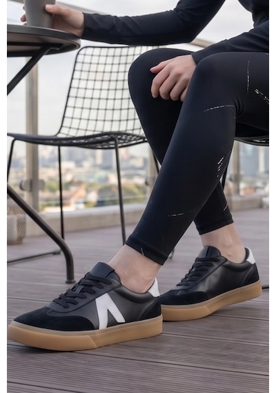 In Step Retro V-line Süet Detaylı Kadın Günlük Spor Ayakkabı Siyah