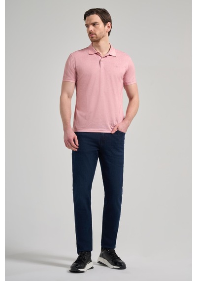 Pudra Kısa Kol Baskılı Pike Polo Yaka Cepsiz Esnek Casual Slim Fit Tişört 1011250151 Pudra
