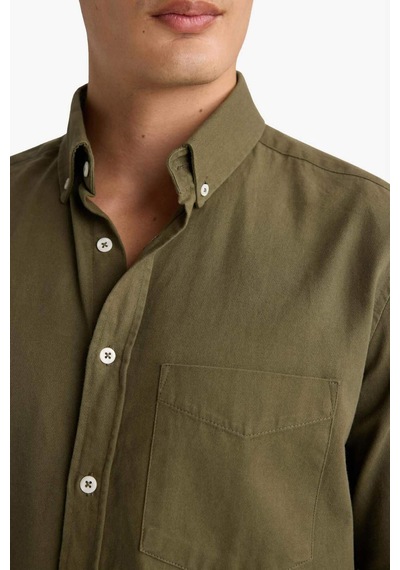 Defacto Regular Fit Polo Yaka Gabardin Uzun Kollu Gömlek F1261ax25aukh82 Haki