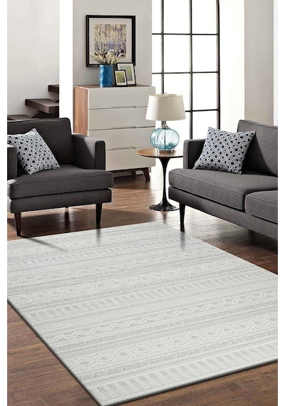 Modern Geometrik Tasarımlı Jüt Dokuma Loop Sisal Gri Renk Halı Gri
