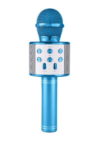 Ws-858 Mavi Karaoke Mikrofon Bluetooth Hoparlör Aux Usb Mikro Sd Kart Girişli Beyaz