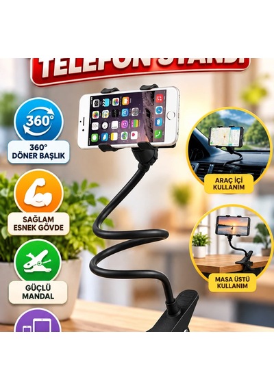 Mandallı Akrobat Telefon Tutucu 360 Döner Başlık Masa Ve Araç İçi Kullanım Çok Renkli