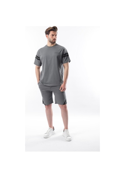 Madmext Füme Şerit Detaylı Erkek Şort T-shirt Takım E7301