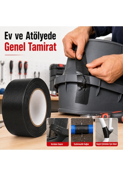 Sanplaza Siyah Tamir ve İzolasyon Bandı 48mm 10mt Suya Dayanıklı Duct Tape Sırdırmazlık Bandı 2 Adet -