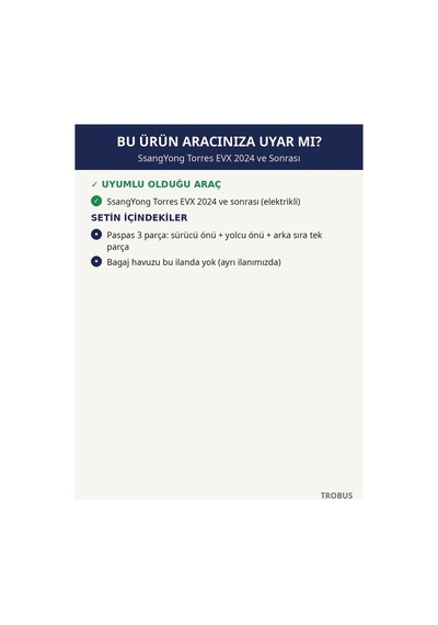 Ssangyong Torres Evx 2024+ Uyumlu 8d Çift Katmanlı Havuzlu Paspas Kapitone Deri Siyah Mavi