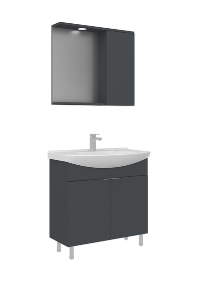 Orka Purus 80 Cm Mat Antrasit Spot Aynalı Banyo Dolabı Takım Ayaklı Antrasit