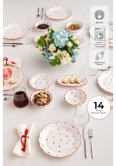 Emsan Sweetheart 14 Parça 6 Kişilik Kahvaltı Takımı Kırmızı