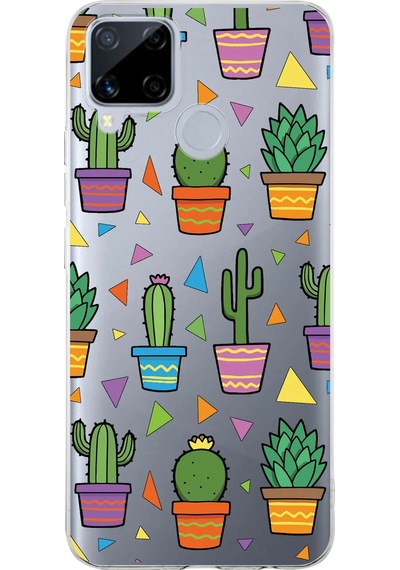 Realme C15 İle Uyumlu 1mm Slim Fit Water Color 4 Baskılı Şeffaf Kılıf Şeffaf