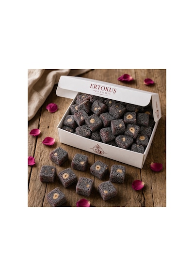 Haşhaş Kaplı Duble Fındıklı Güllü Lokum 250gr Çifte Kavrulmuş %100 Pancar Şekeri - 904530831