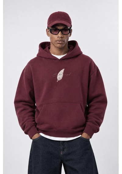 Respire Erkek Botanical Patch Detaylı Oversize Hoodie Bordo