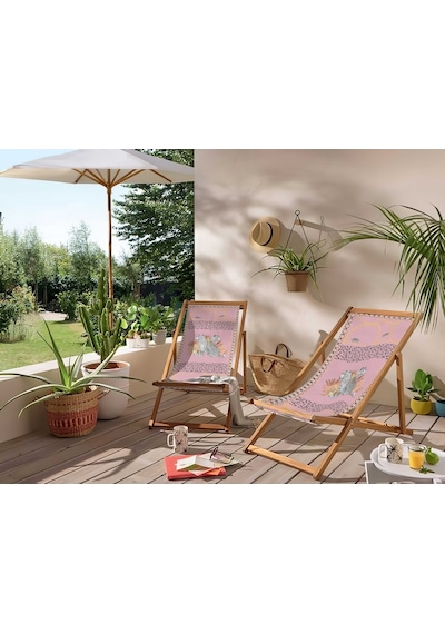 Bluehomeconcept Adawall Pembe Leopar Tasarımlı Katlanabilir Şezlong