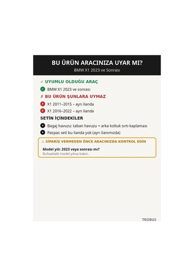 Bmw X1 2023+ Uyumlu 8d Kapitone Deri Bagaj Havuzu Sırt Kaplamalı Siyah Bej