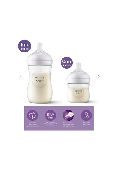 Philips Avent Natural Response Doğal Tepkili Pp 2'li Biberon Seti, 125ml, 0 Ay &amp 260ml, 3 Ay - Cam Değildir