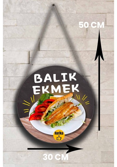 Balık Ekmek Tabelası, El Yapımı Ahşap Çift Taraflı Askılı Dükkan Tablo & Sokak Lezzeti Dekoru