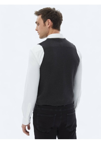 Antrasit Regular Fit Casual Örme Triko Yelek Antrasit