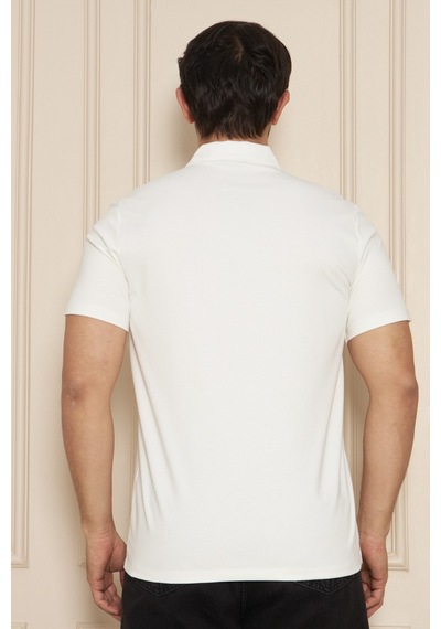 Jeuss Erkek Viscon Lina Kumaş Fermuarlı Yakalı Beyaz Tshirt
