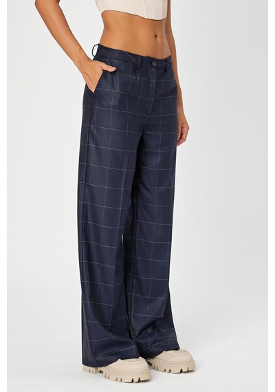 Alexander Gardi Alexandergardi Wide Leg Bol Paça Kareli Çift Cepli Klasik Kadın Pantolon B24-0001 001