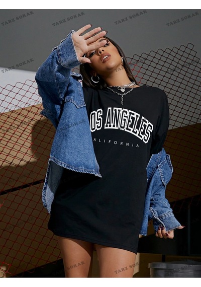 Startmore Los Angeles Baskılı Oversize Kalıp Unisex T-shirt Siyah