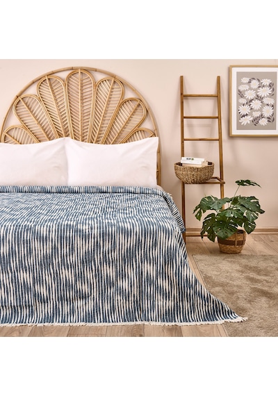 Soft Çizgili Tek Kişilik Yatak Örtüsü - Lacivert - 160x225 Cm Renkli