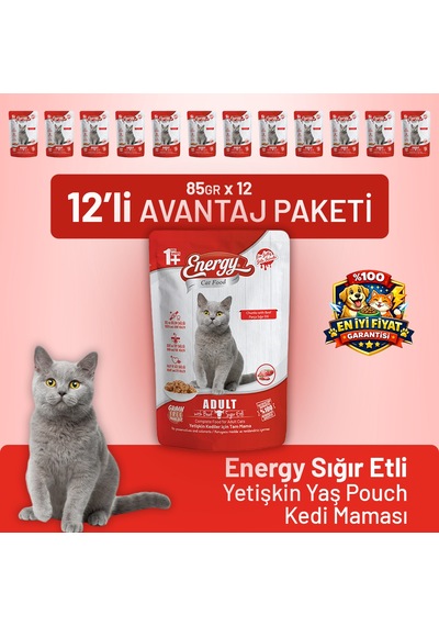 Sığır Etli Yetişkin Yaş Kedi Maması 85 G - 12 Adet