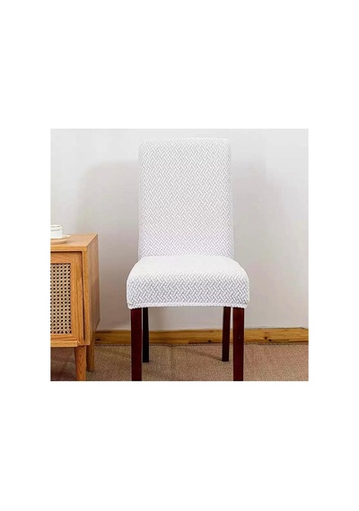 Likrali Kümaş Desenli Sandalye Örtüsü, Lastikli, Esnekli Sandalye Kılıfı 6li Beyaz - 241171407 Beyaz
