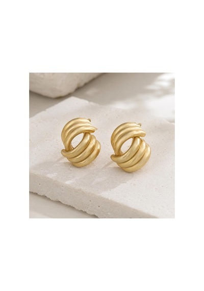 Mat Gold Düğüm Formlu Kadın Çivi Küpe Modern Halka Görünümlü Gold Küpe Gold - 886716613 Gold - 886716613 Gold