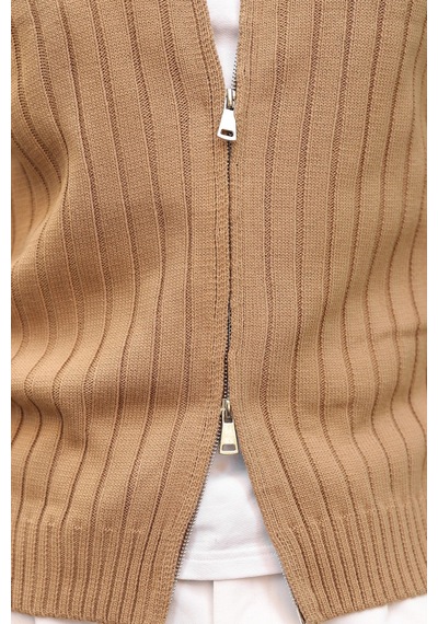 Madmext Vizon Çift Fermuarlı Slim Fit Çizgili Erkek Triko Hırka E7522