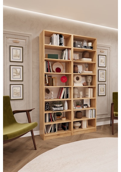Asra Trend K-10 %100 MDF 120 cm 2 Modüllü Kitaplık 14 Raflı Kütüphane Safir Meşe Asra Trend K-10 %100 MDF 120 cm 2 Modüllü Kitaplık 14 Raflı Kütüphane Safir Meşe
