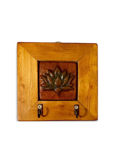 Anahtarlık Duvar Panosu Lotus Çiçeği Askılık Tablo 14,5 14,5 2,5 Cm Ahşap