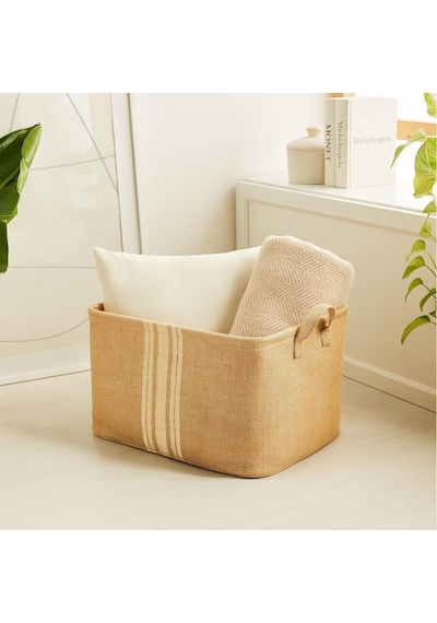 Ocean Home Textile Çizgili Jüt Sepet 42 X 31 X 25 Cm Genel
