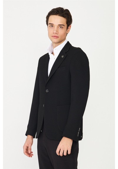 Siyah Hafif Desenli Blazer Ceket Siyah