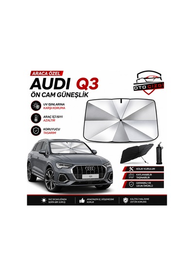 Audi Q3 Şemsiye Tip Ön Cam Güneşliği Katlanabilir Uv Korumalı Araç Cam Güneşlik