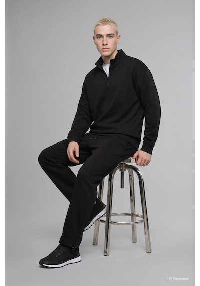 Defacto Boxy Fıt Dik Yaka Skuba Kumaş Uzun Kollu Basic Sweatshirt E9363ax26aubk81 Siyah-bk81